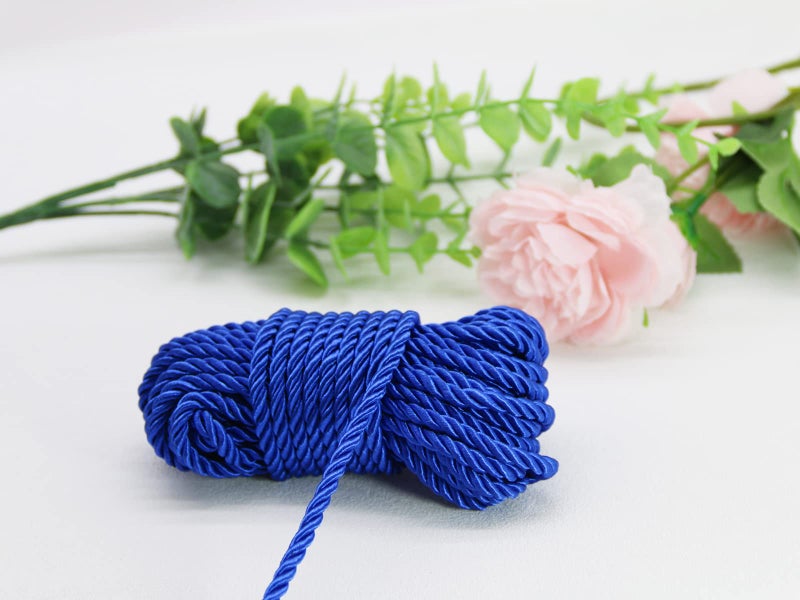 PAMIR TONG 5mm Royal Blue Twisted Satin Cord for Crafts 10 Yards Braided Decorative Cotton Cords Trims Polyester Twine Cord Thick Round Fabric Rope Thread DIY Shiny Handfast Cord for Wedding - Image 2